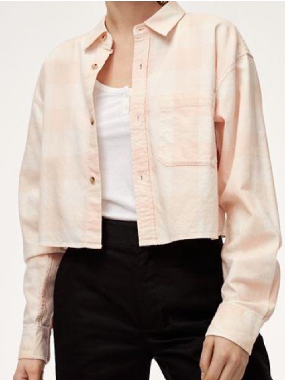 NWT TNA Ibarra Peach Plaid Cropped Button Down Shirt
